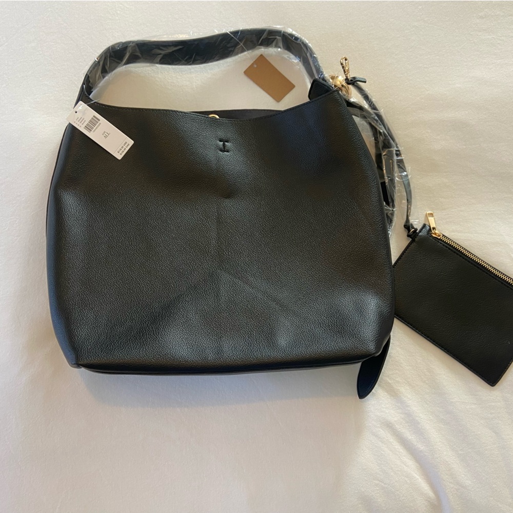 NWT Anthropologie Black Leather Tote Bag - Picture 4 of 7